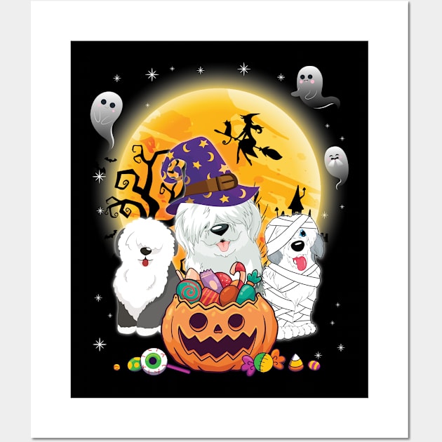 Sheep Dog Dog Mummy Witch Moon Ghosts Happy Halloween Thanksgiving Merry Christmas Day Wall Art by joandraelliot